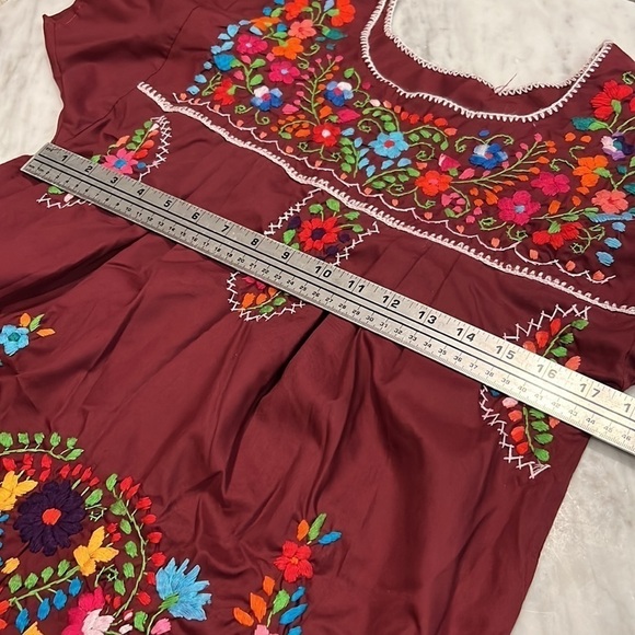 Frida Kahlo Hand-embroidered Dress 100% Cotton, Oaxaca, Size S - Picture 5 of 6